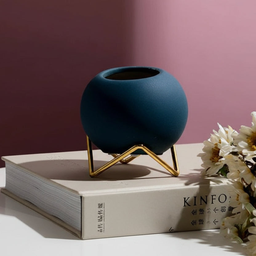 keramische plantenpot met metalen standaard nordic stijl 10,5 cm