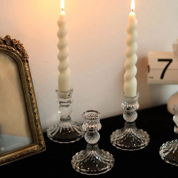 set van 6 kandelaren van kristalglas