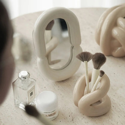 Keramische make-up kwastenhouder met golvend ontwerp