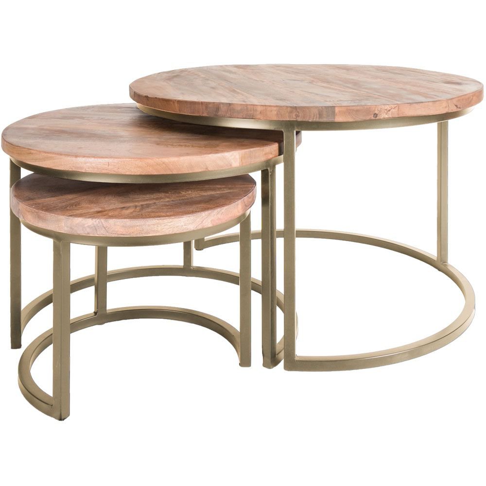 coffee table set of 3 - industrial coffee table set jan - gold