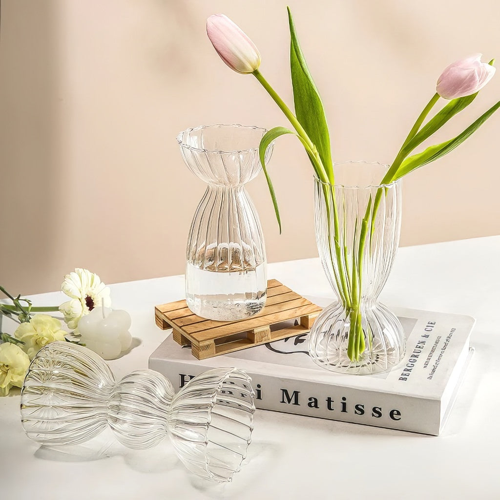 glazen vaas helder gestreept design herfst esthetiek