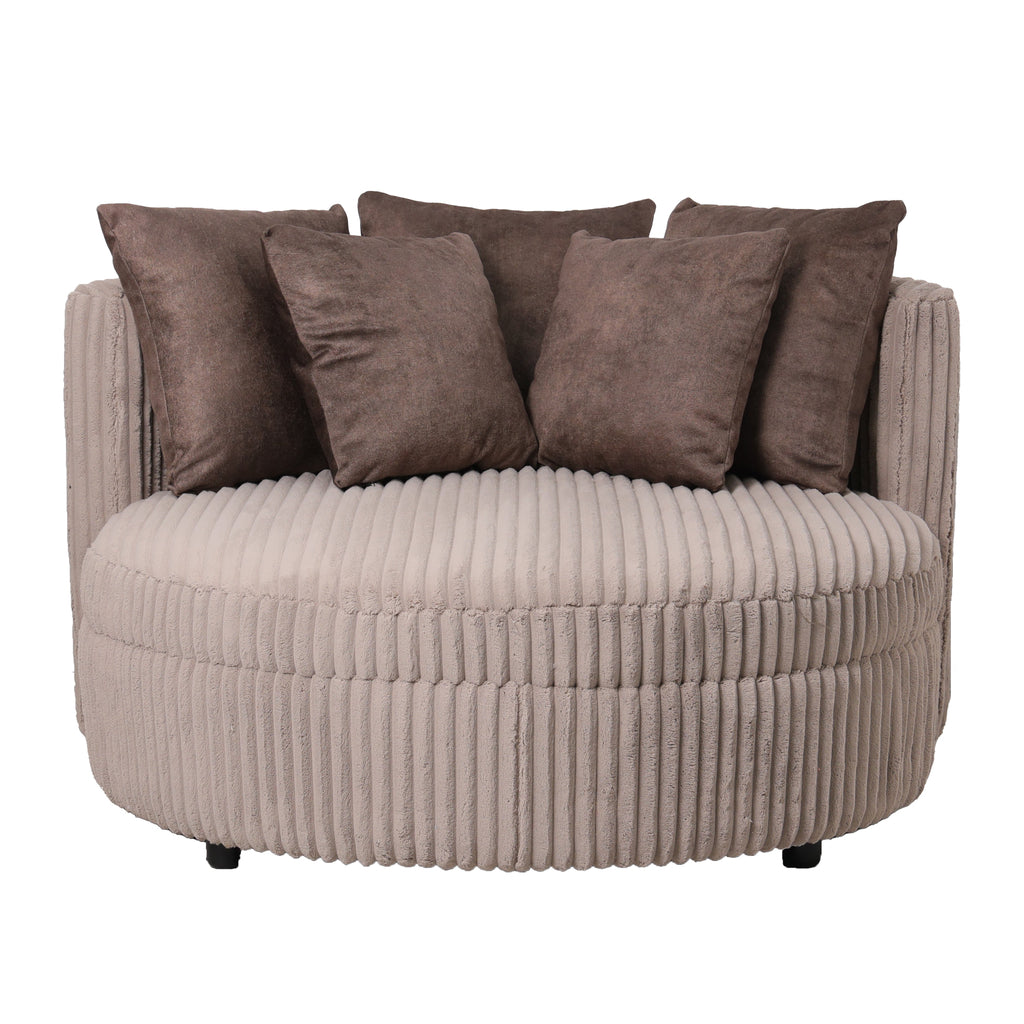 fayen taupe armchair with ambiance 4 mink 5 cushions.