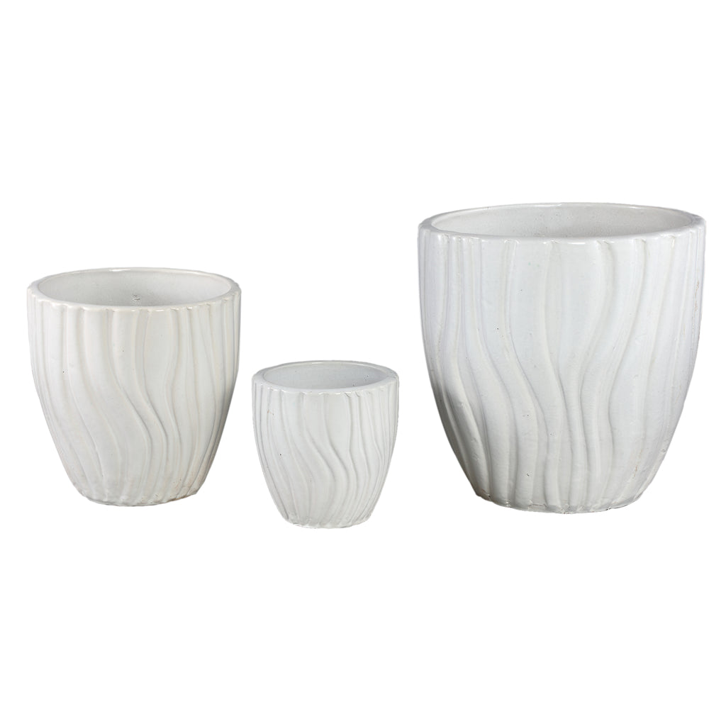 fionaa white ceramic pot wavy structure round sv3