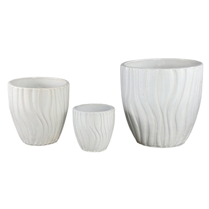 Fionaa White ceramic pot wavy structure round SV3