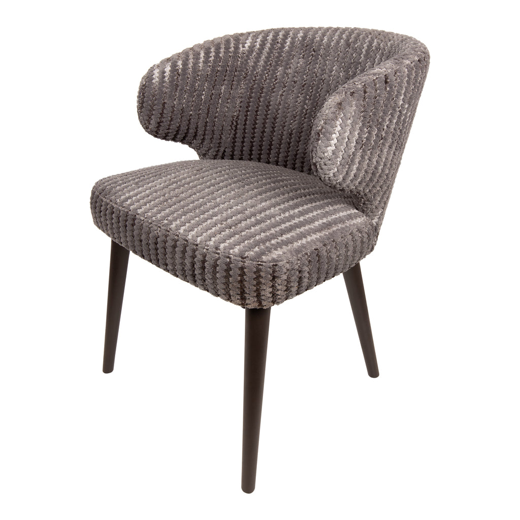 fiori taupe 19 dining chair with dark brown wooden legs.