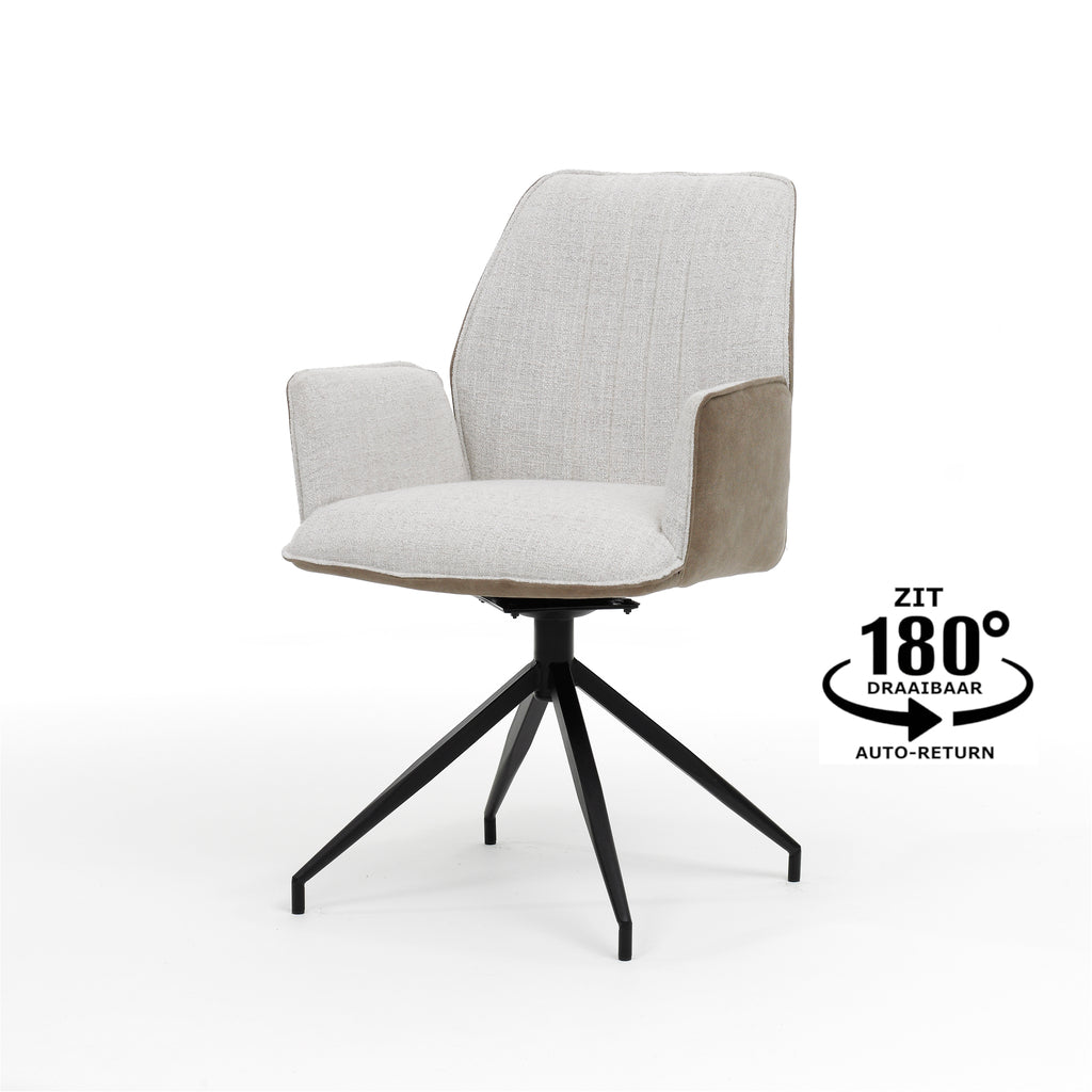 gio armchair m4 with swivel base in bull lever+fabric oasis natural.