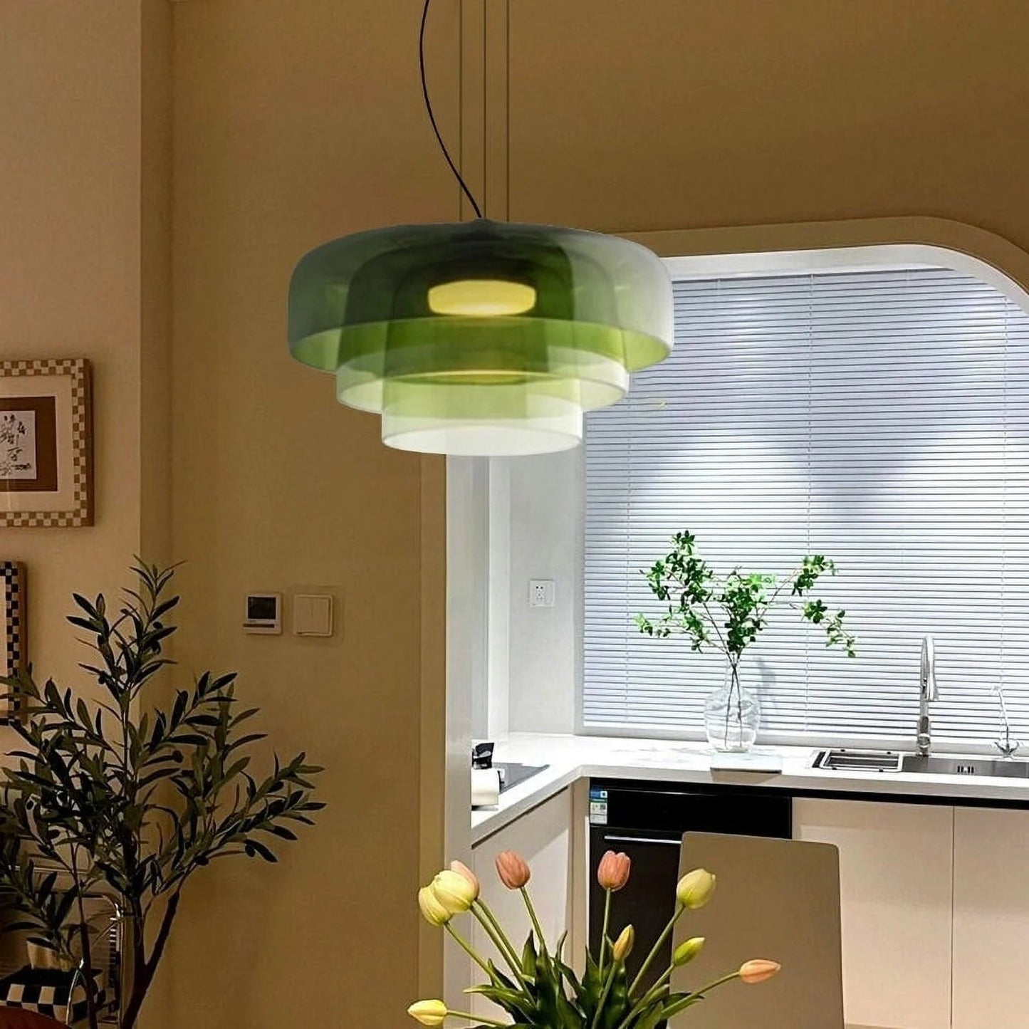 elegante glazen plafondlamp voor een sfeervolle verlichting