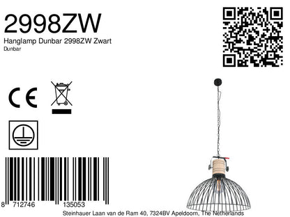 Hanglamp Dunbar 2998ZW Zwart