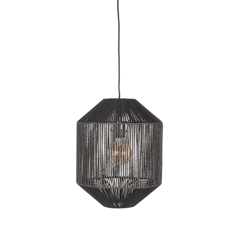 label51 hanging lamp ibiza - black - jute - 1-light cylinder