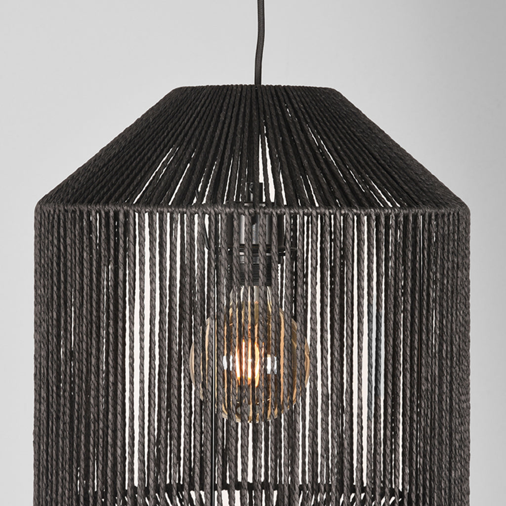 label51 hanging lamp ibiza - black - jute - 1-light cylinder