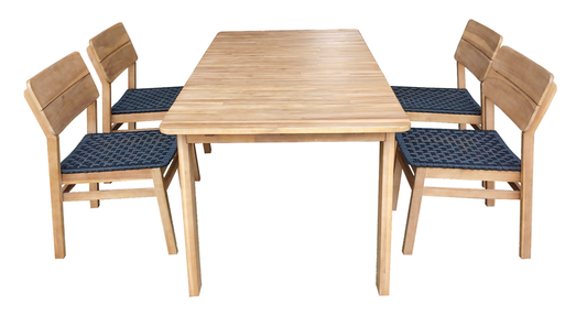 JALA TUIN EETSET 5 STUKS (1 TAFEL, 4 STOELEN) / HOUT ACACIA LICHT TEAK UITERLIJK / TOUW PLAT 20MM ANTRACIET