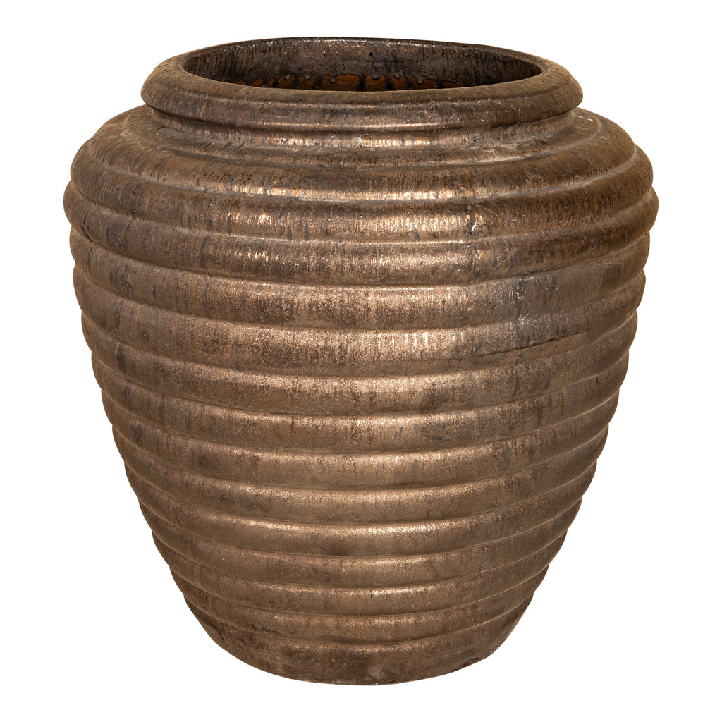 jerzy bronze ceramic pot ribbed round large in size