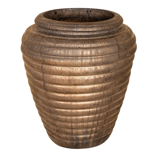 Jerzy Bronze ceramic pot ribbed round shaped Small