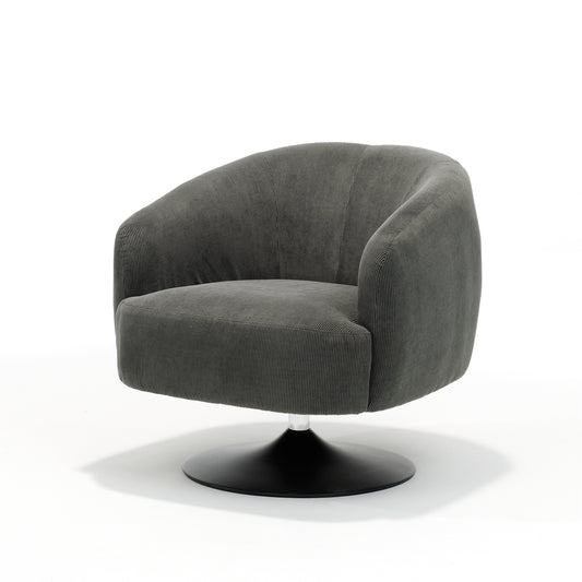 Jordi swivel armchair in anthracite-coloured ribbed fabric