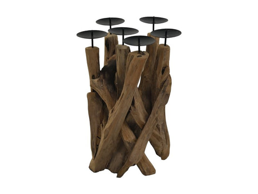 Candle holder 6 tray - 27x27x39 - Natural/black - Driftwood/metal