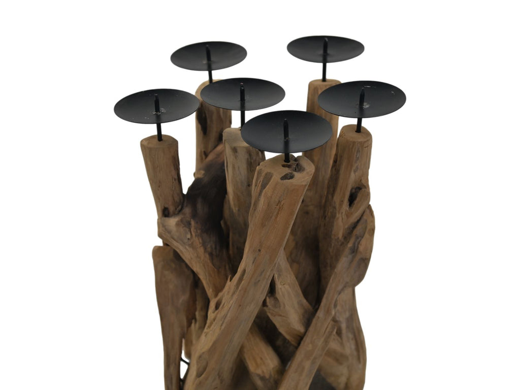 candle holder 6 tray - 27x27x39 - natural/black - driftwood/metal