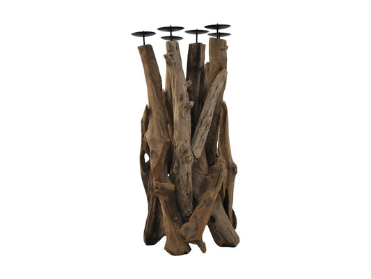 Candle holder standing 6 tray - 35x35x65 - Natural/black - Driftwood/metal