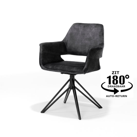 Katy armchair - Aurora Velours Anthracite, swivel base