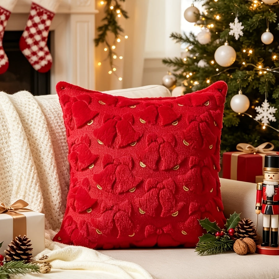 kerstkussenhoes met gebreide tannenboom in groen en rood