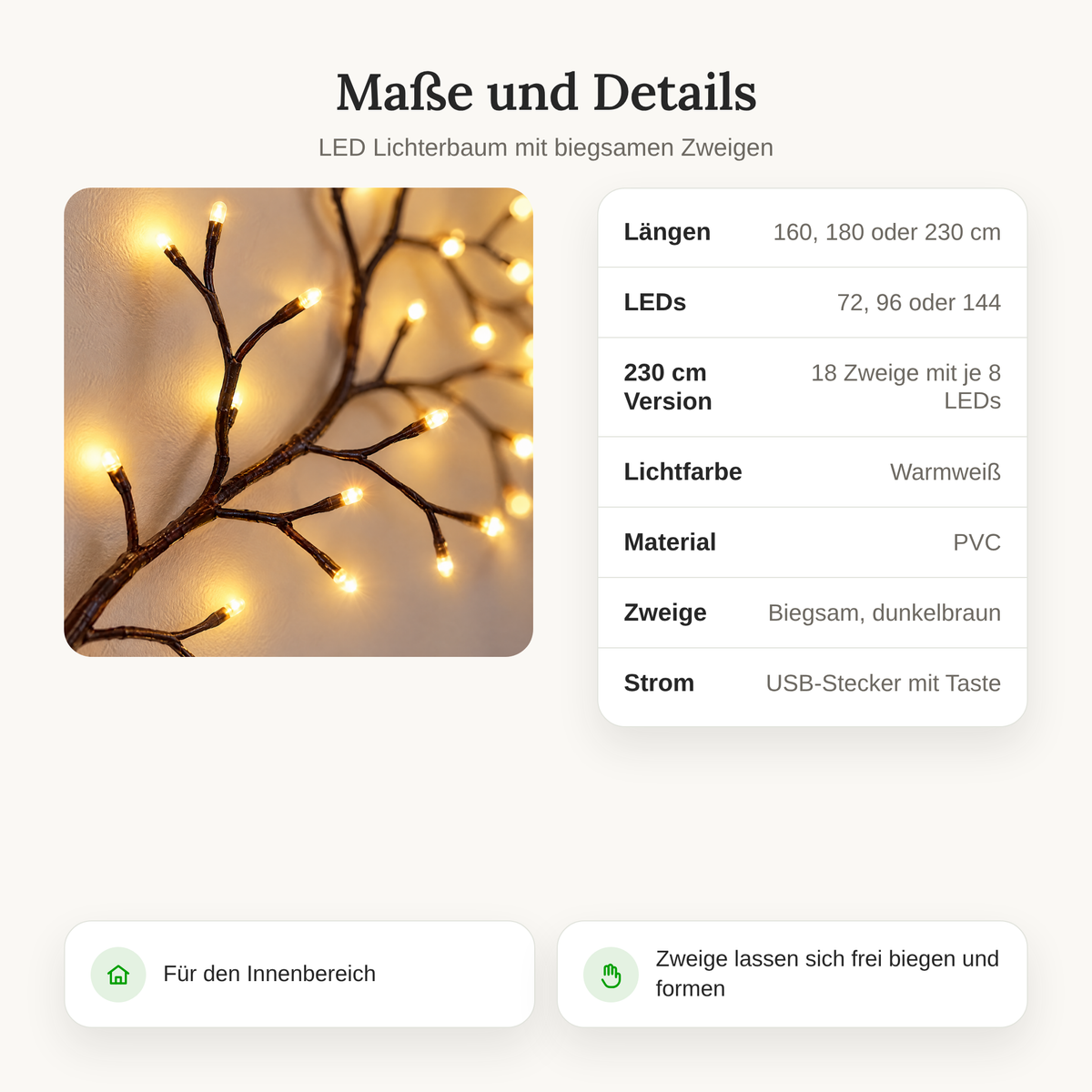 LED-lichtboom als feestelijke muurdecoratie in de woonkamer