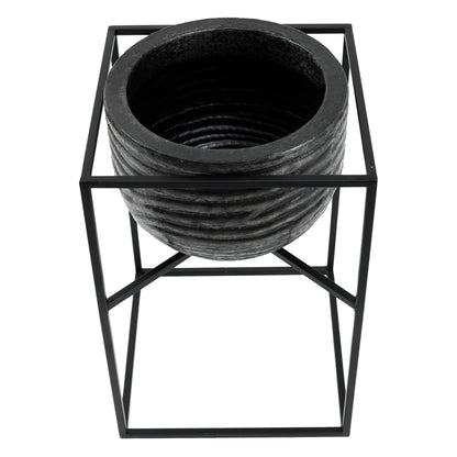 Lesley Black brush alu pot on black iron stand SV2.