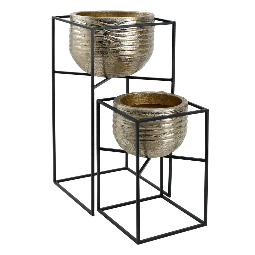 lesley gold brush aluminum pot on black iron stand sv2.