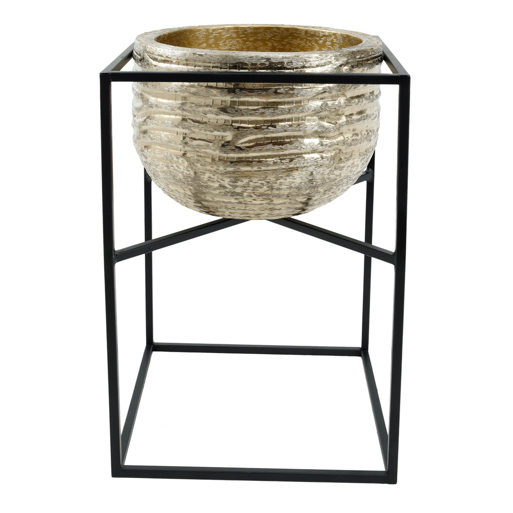 lesley gold brush aluminum pot on black iron stand sv2.