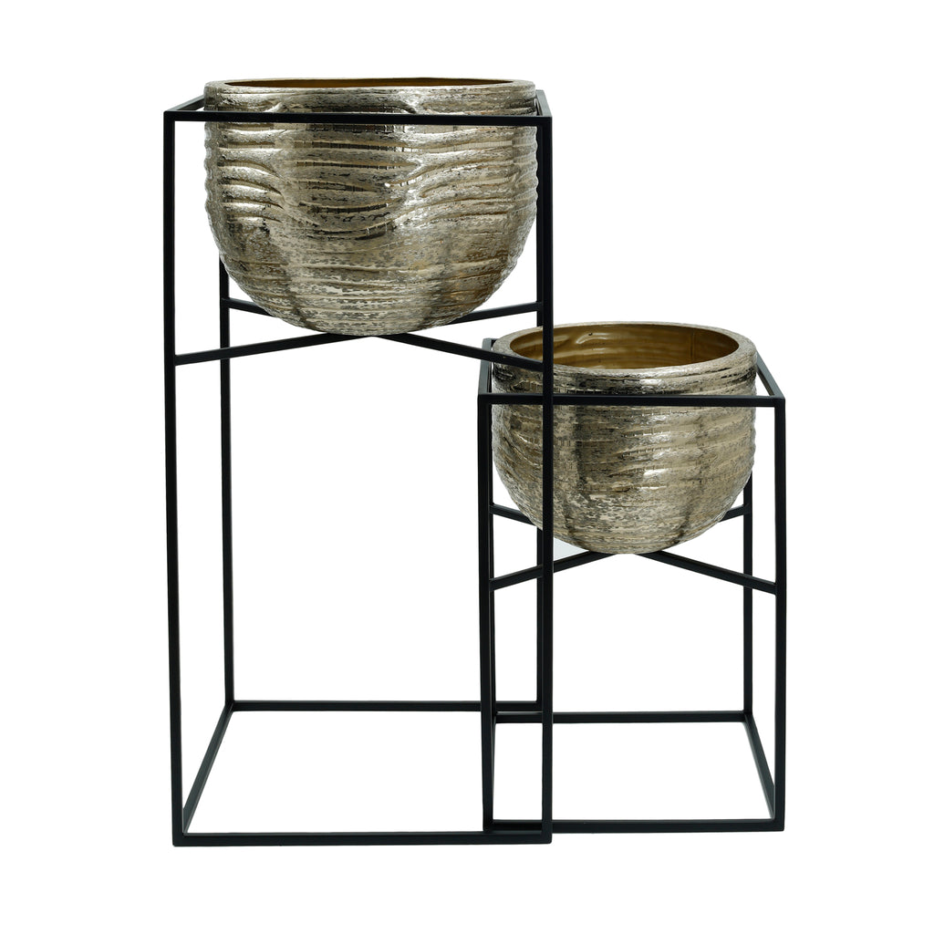 lesley gold brush aluminum pot on black iron stand sv2.