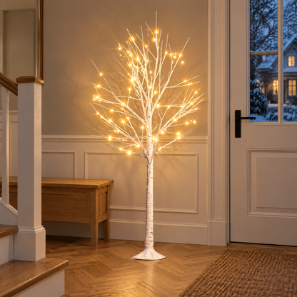Witte LED-lichtboom in berkenlook met warm wit licht