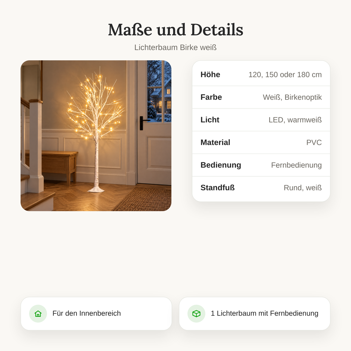 LED-lichtboom in berkenlook tijdens een gezellige avond