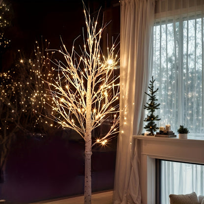 Witte LED-lichtboom als sfeervolle decoratie in de woonkamer