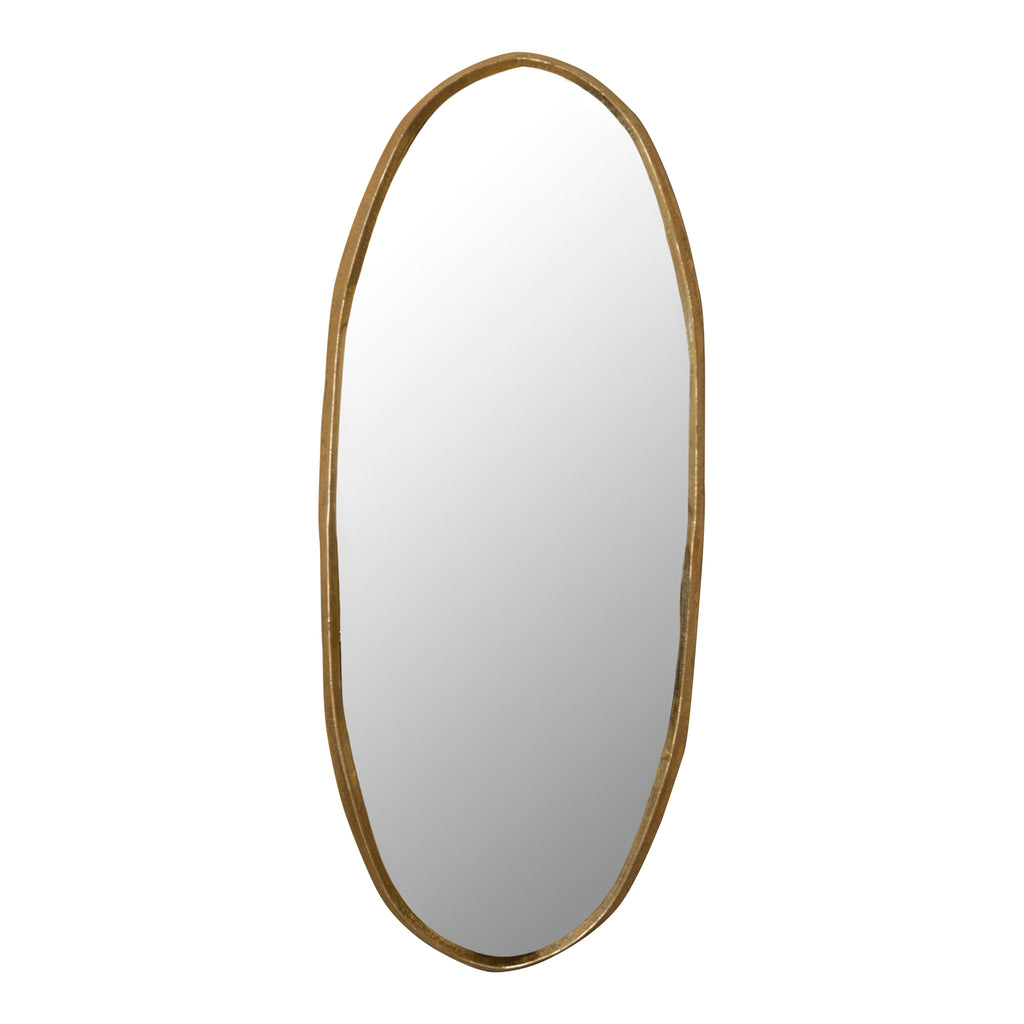 limera brass alu oval mirror with irregular edge.