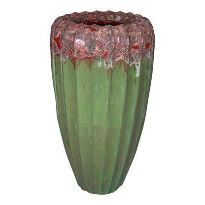 Linex Green ceramic pot organic ribbed round S