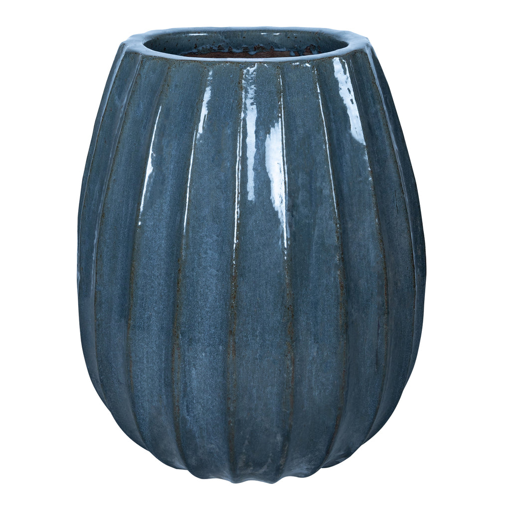 lionne blue ceramic pot ribbed ball round l