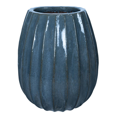 Lionne Blue ceramic pot ribbed ball round L