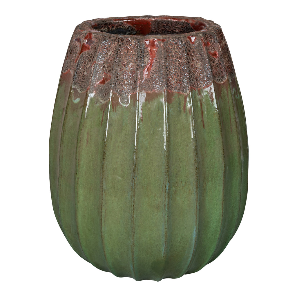 lionne green ceramic pot ribbed ball round l