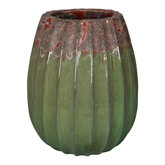 Lionne Green ceramic pot ribbed ball round L