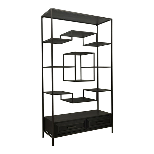 Lixly Black wooden iron frame open cabinet