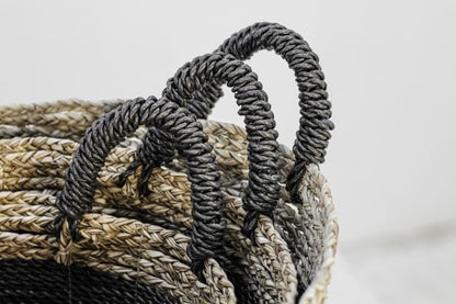 Malibu basket set - black/natural/white - raffia/seagrass - set of 3