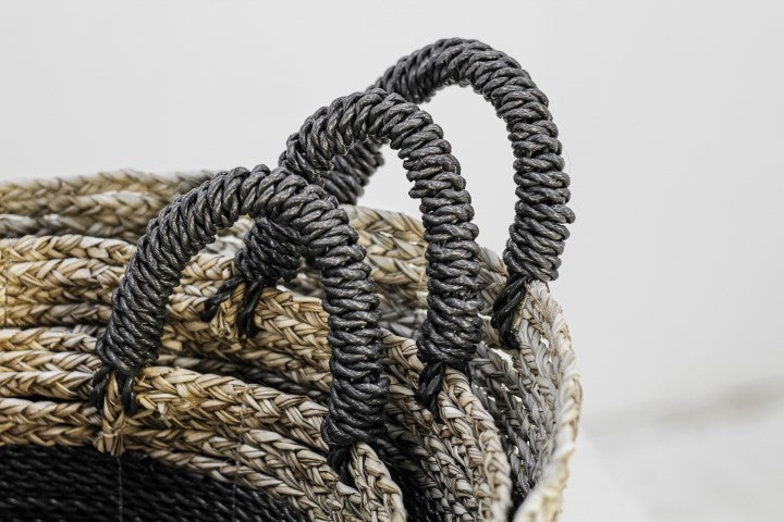 malibu basket set - black/natural/white - raffia/seagrass - set of 3