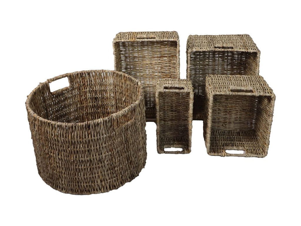 basket set - ø47x30 - natural - banana leaf - set of 5