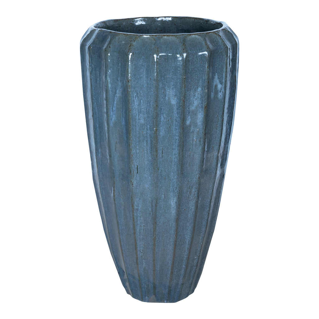 olver blue ceramic pot ribbed structure round l