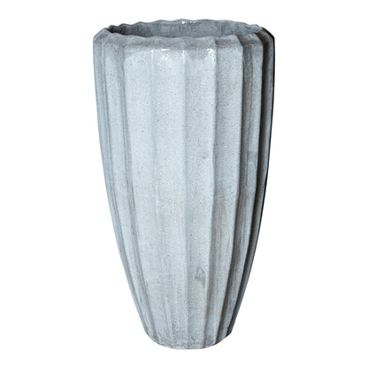 White ceramic pot with ribbed structure and round shape L.