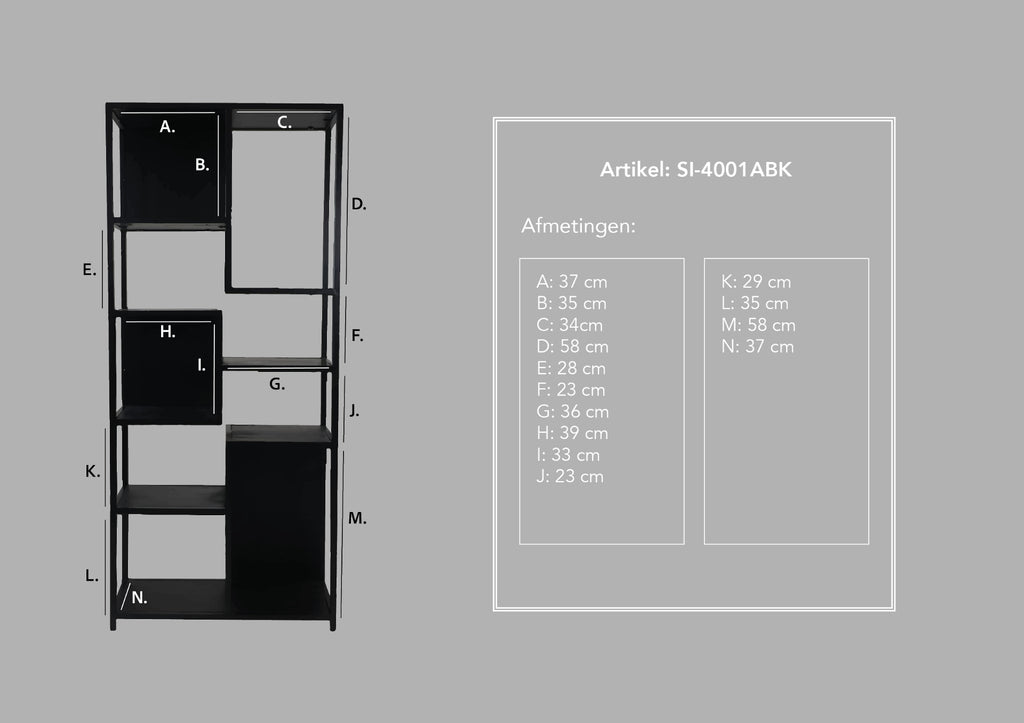 open shelving unit levels - 78x35x178 - black - mango wood/iron