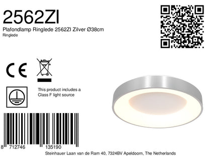 Plafondlamp Ringlede 2562ZI Zilver Ø38cm