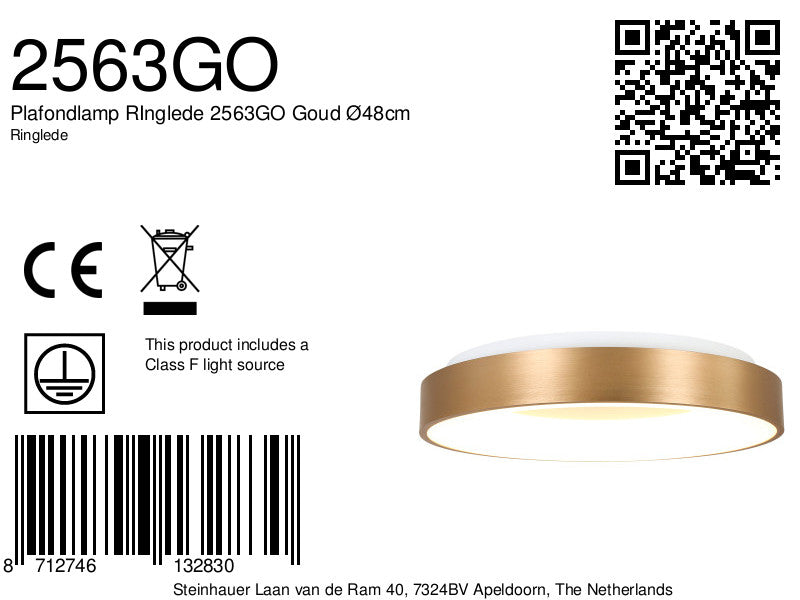 plafondlamp ringlede 2563go goud ø48cm