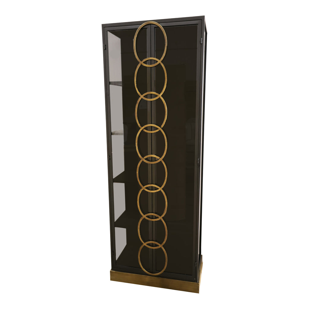 riho black metal cabinet with high smoked glass doors