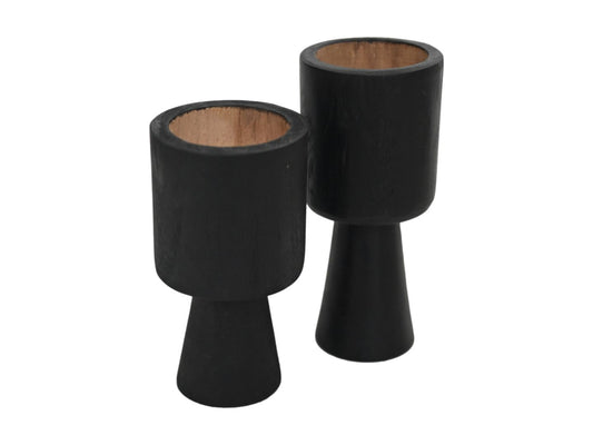 Round candle holder set of 2 - ø8x8x15/ø8x8x17 - Natural/black - Teak