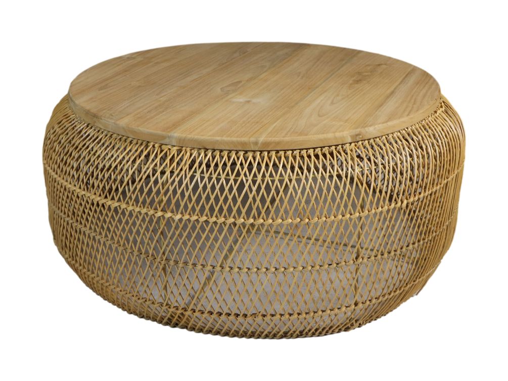 round coffee table - 80x80x36 - natural - rattan/teak