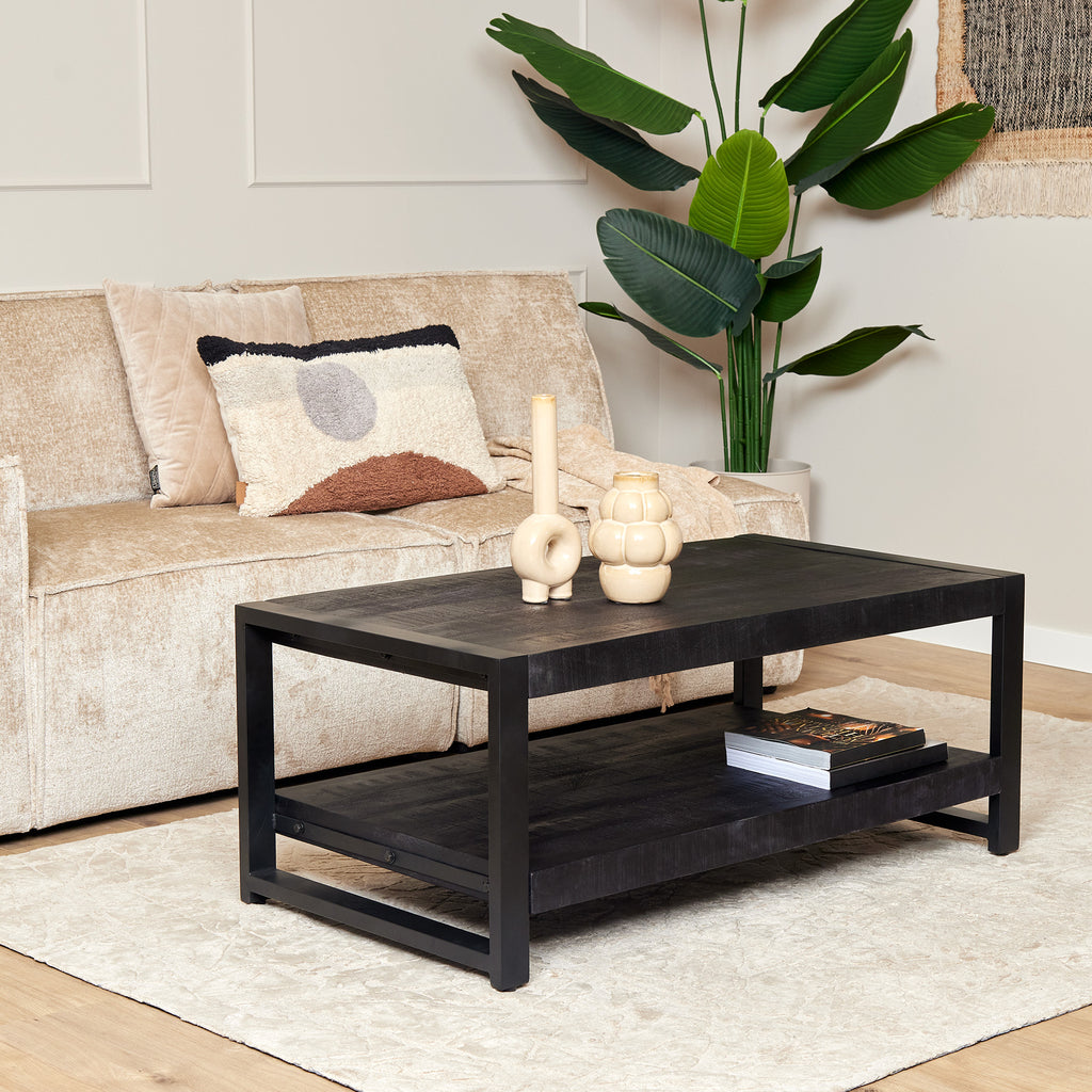 boaz black coffee table with lower shelf | 110 cm